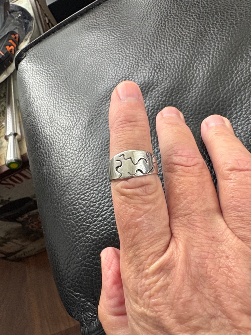 Handcrafted Sterling Silver Wide Puzzle-Pattern Ring